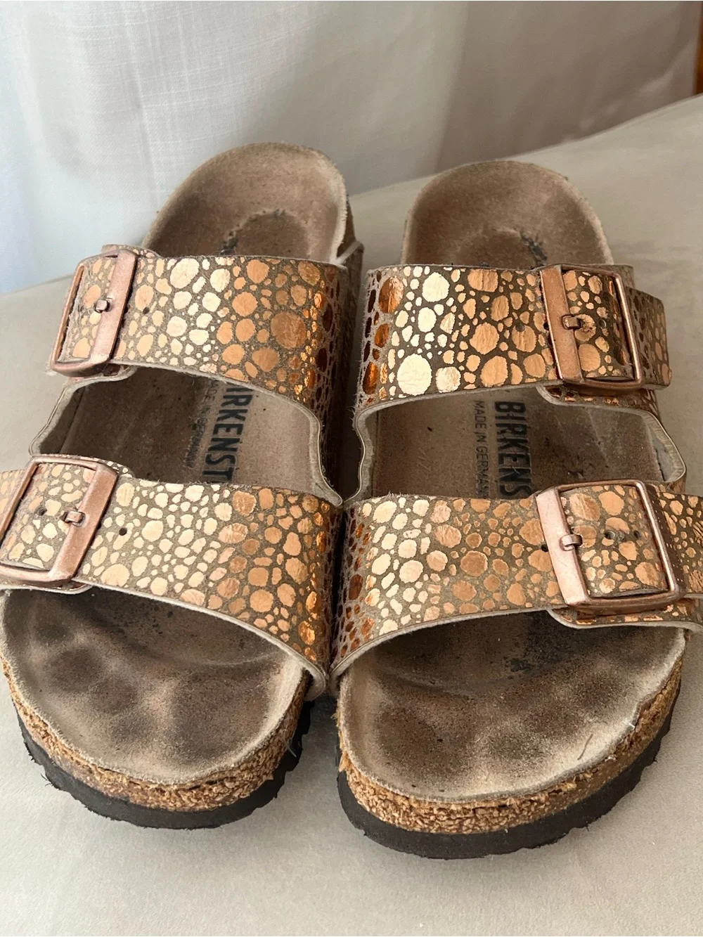 Birkenstock Arizona Metallic Gold Print Sandals 37